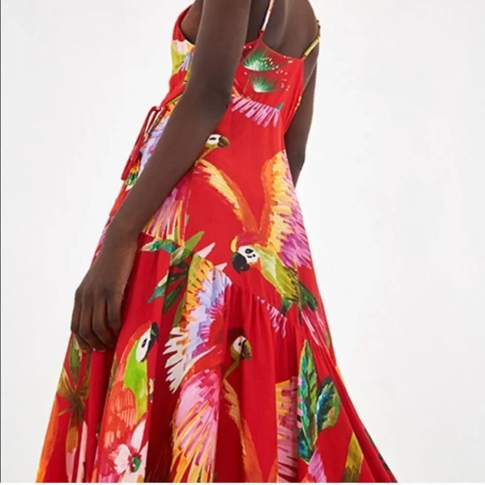 Farm Rio Red Macaw Wrap Dress - Picture 2 of 13